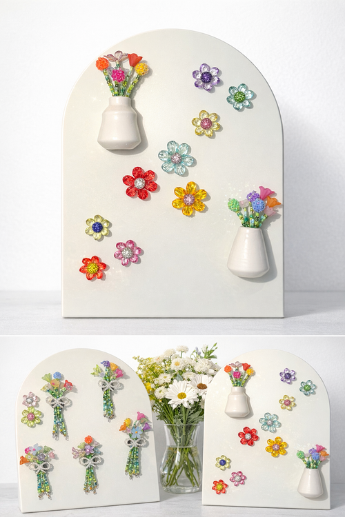 🌸 Beaded Flower Magnet Display Set