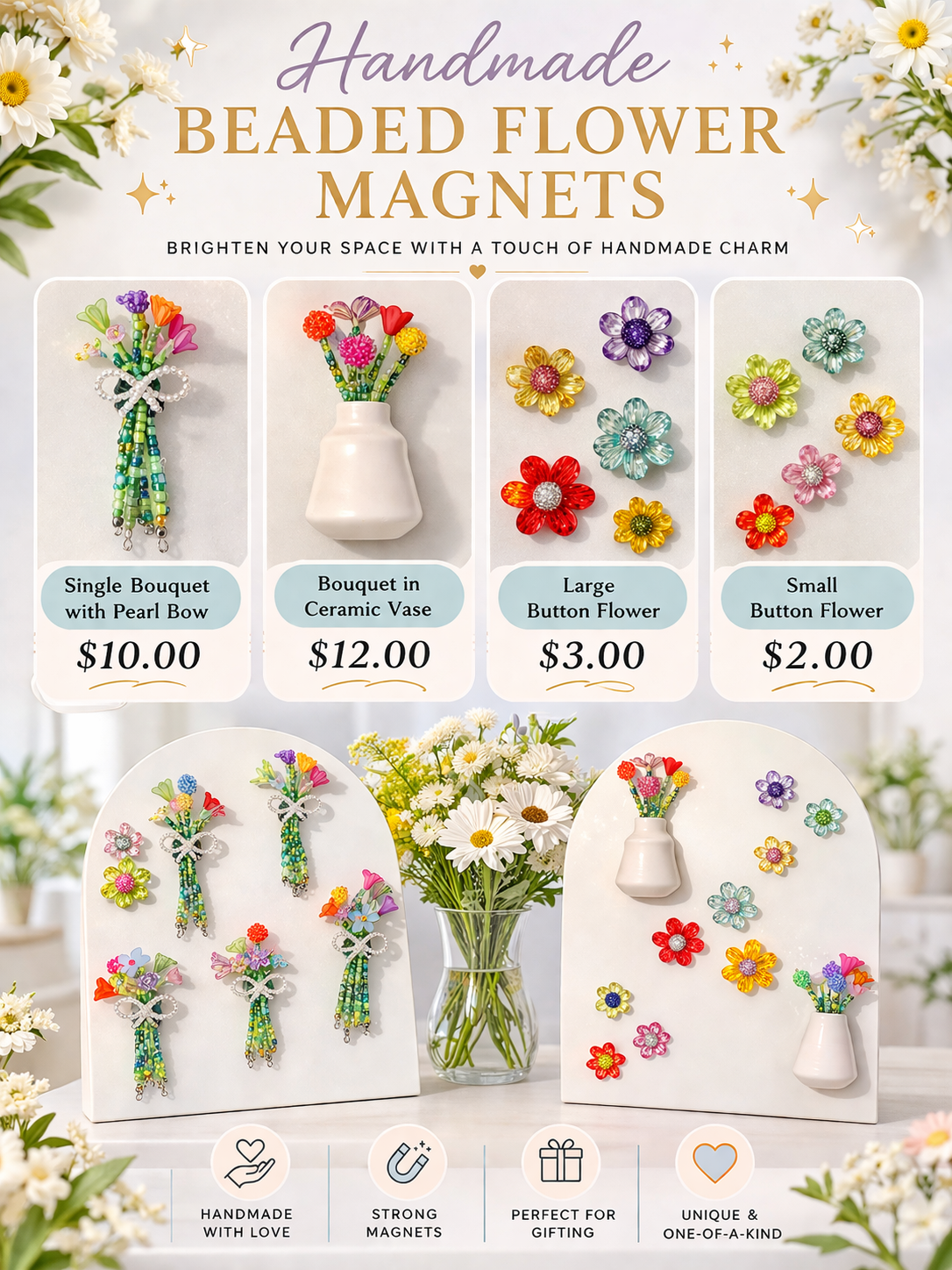 🌸 Beaded Flower Magnet Display Set